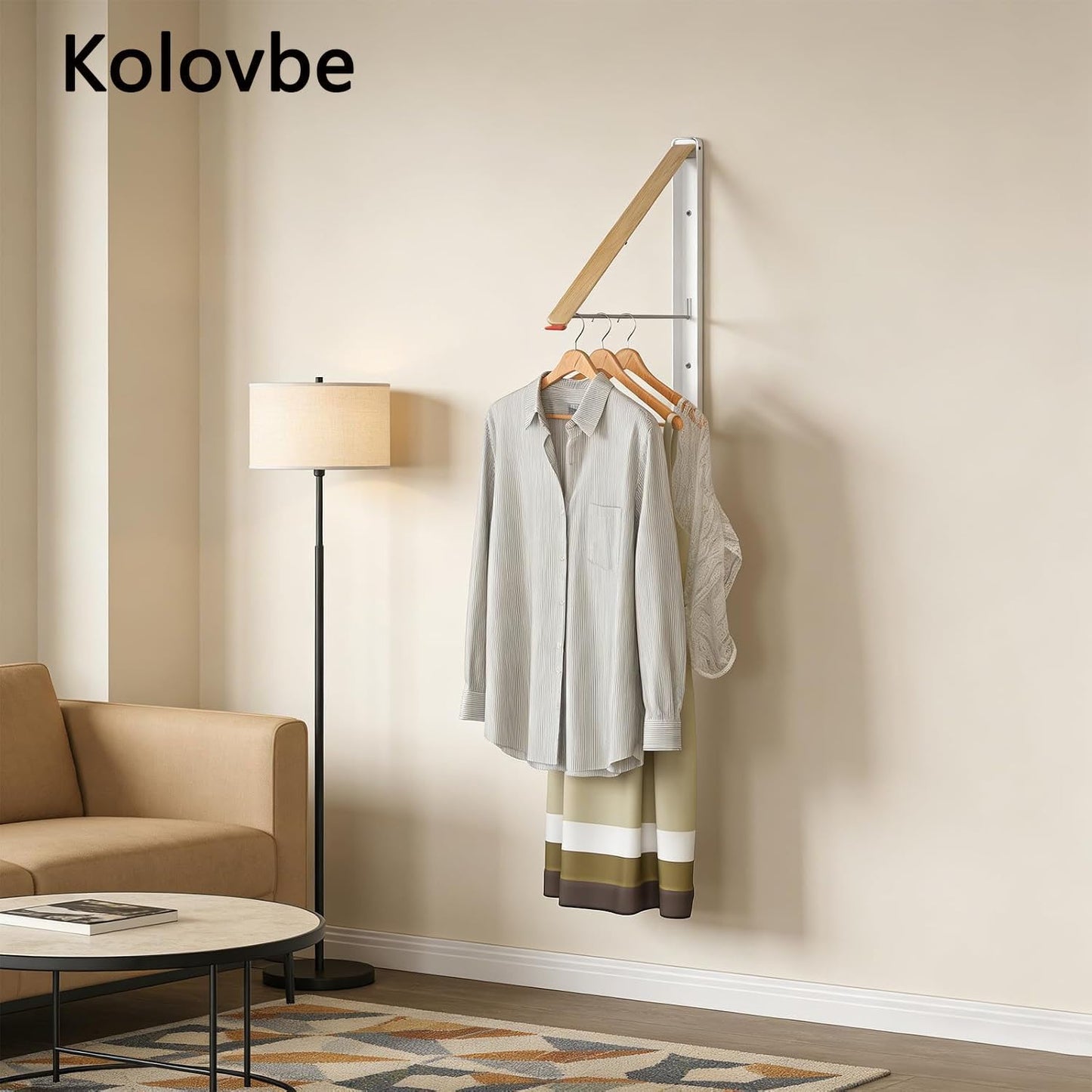 Clothes Drying Rack Wall Mounted for Laundry Balcony RV, Wood Color | Indoor Space Saving Foldable Collapsible Heavy Duty Door Mount