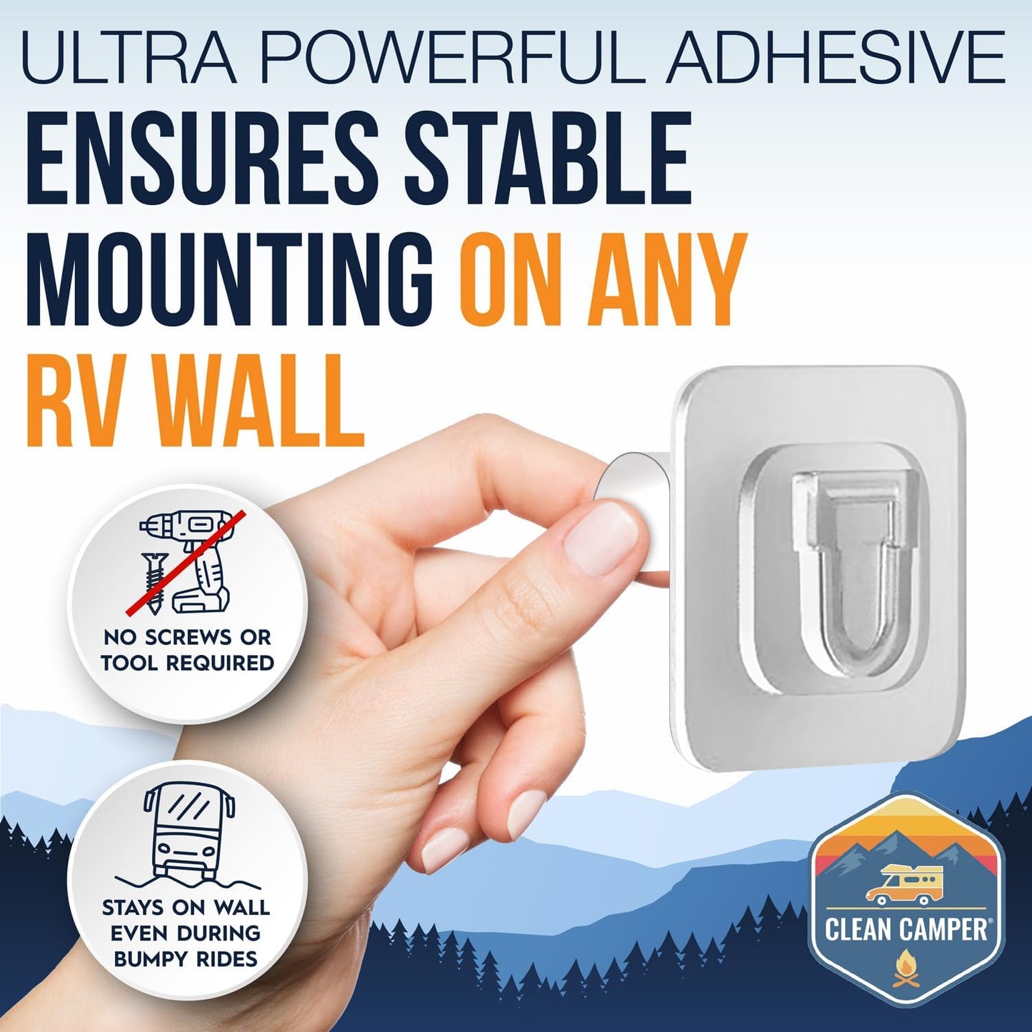 RV Toilet Brush by Clean Camper – Wall-Mounted Set, Silicone, Scratch-Free Dual-Sided Head, Quick-Drying Holder, Compact & Durable Set with Strong Adhesive Mount for RV & Camper Toilets