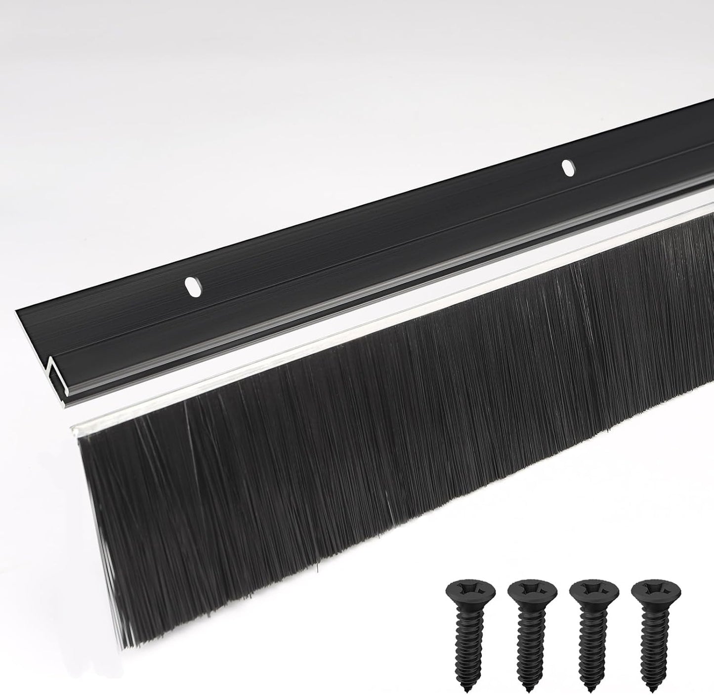 4-Pack Garage Door Brush Seal – Cepia Black Bottom Sweep – Roll-Up Door Stripping, 2.80" Wide x 39.3" Long, Aluminum Alloy Base, Ideal for Exterior Doors and Industrial Use (157.5 in / 400 cm)