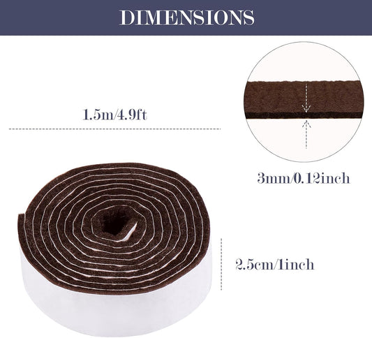 Pllieay 2 Pack Felt Strip Rolls with Adhesive Backing Heavy-Duty Felt Furniture Pads for Hardwood Floors and Rocking Chair to Protect Surface from Scratches & Damage(Brown, 118 x 2 x 0.12 Inch)