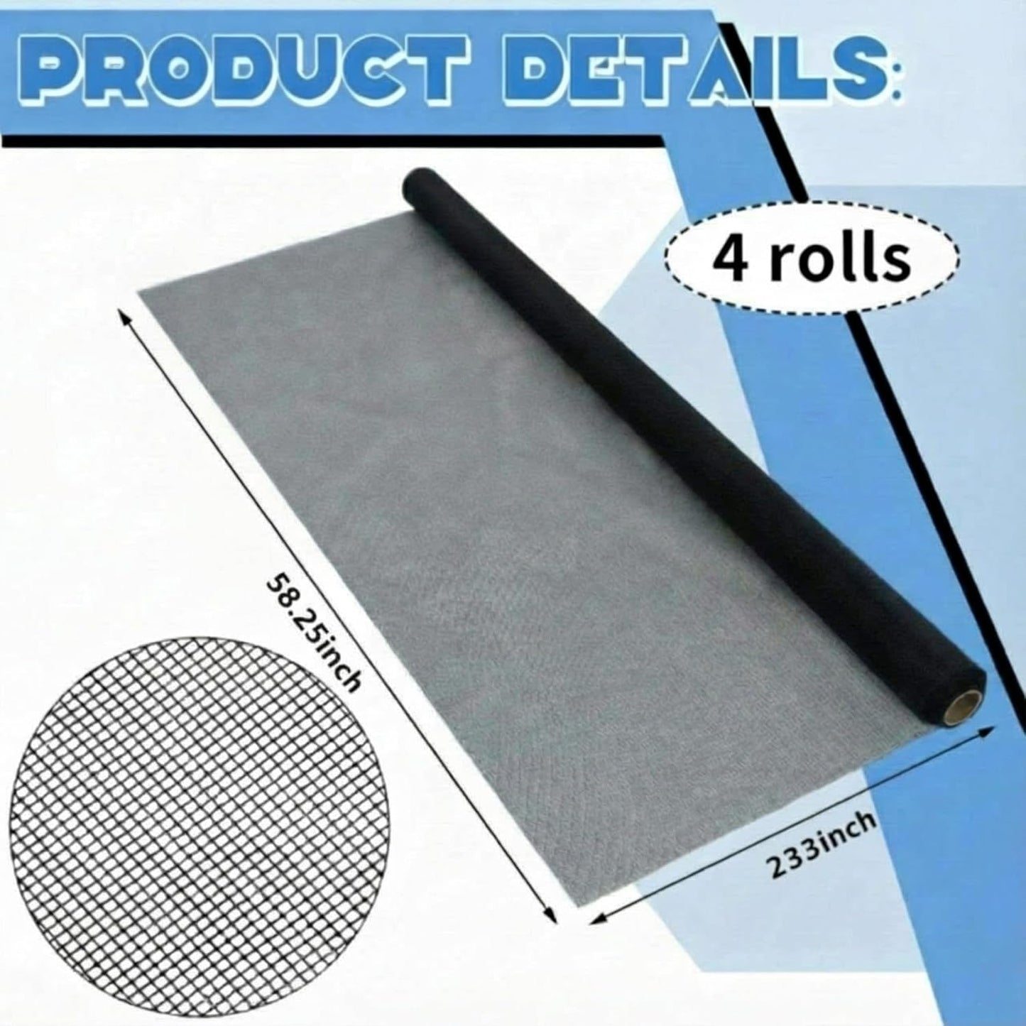 Yaocom 4 Pack Window Screen Kit 3/4 x 5/16 Inch Aluminum Frame with Corners, Spline, Springs, Pull Tabs, Screen Mesh and Screen Rolling Tool 32'' x 32''