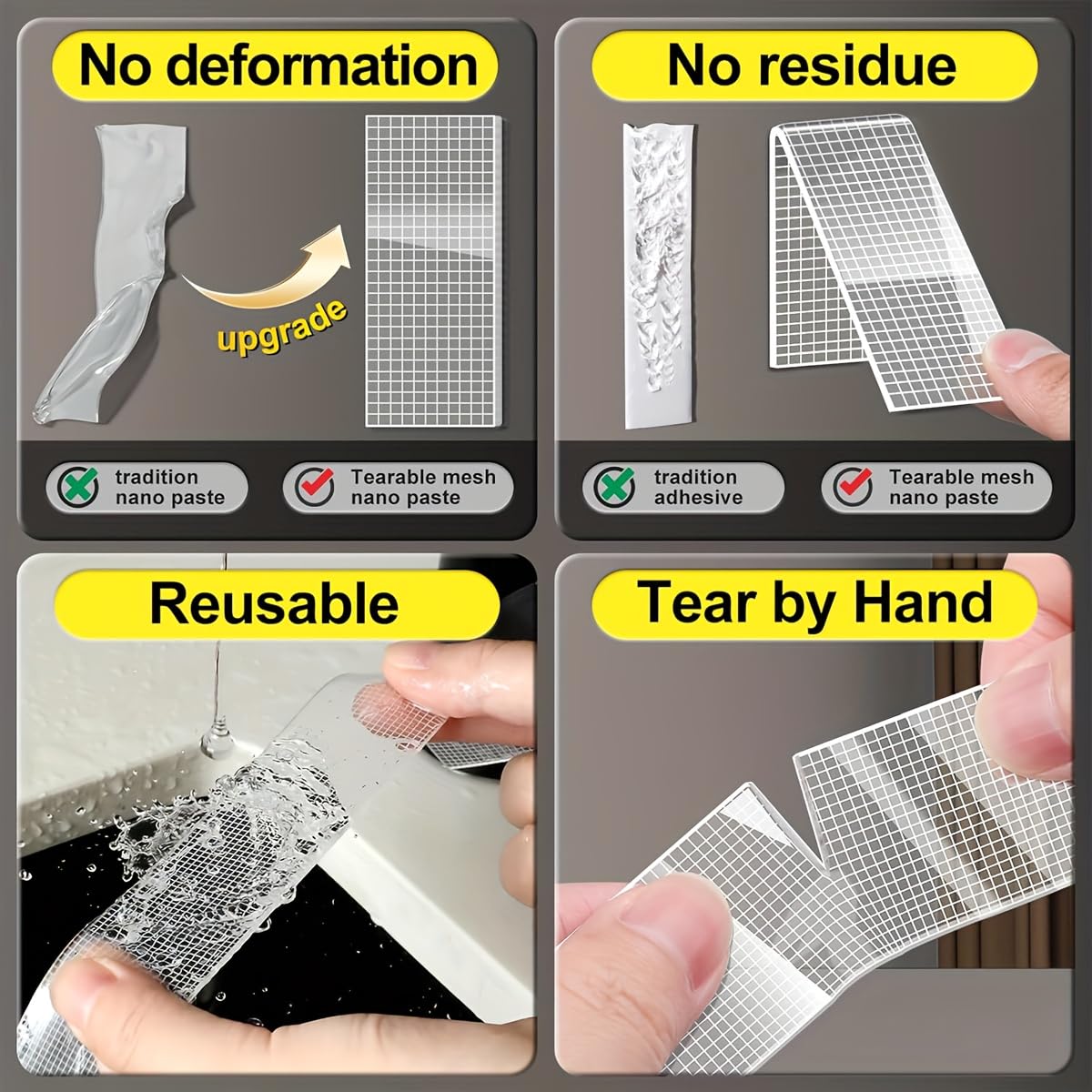 5M Nano Double Sided Tape, Heavy Duty Transparent PET Adhesive, Reusable No Residue Mounting Tape, Strong Grip Adhesive for Home, Office & Car Use (Transparent Tape)