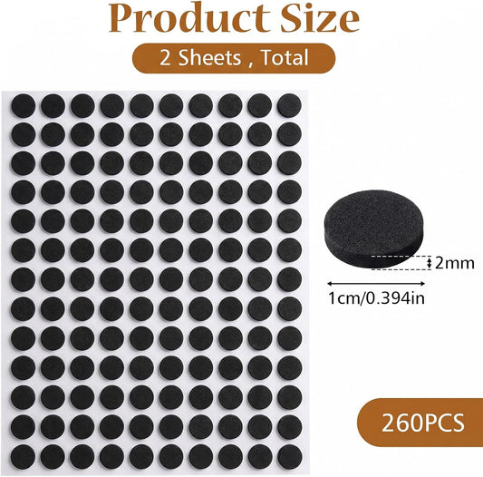 260 Pcs Small Felt Pads, 3/8" Self Adhesive Felt Cabinet Door Bumpers | Round Foam Cabinet Cushion Dots for Furniture Desks Drawers Chair Legs Hardwood Floors (Black)