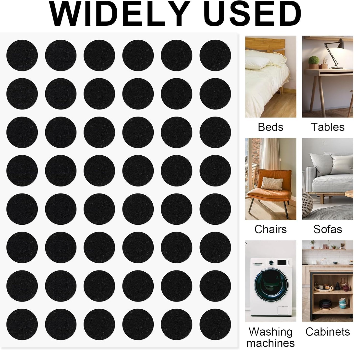 Gosknor 48 Pcs Felt Pads for Cabinet Door, 1/2in Black Round Quite Cabinet Protectors Pads Bumpers Self Adhesive Felt Furniture Feet Pad for Kitchen Furniture Floor Drawers Table Chair Legs
