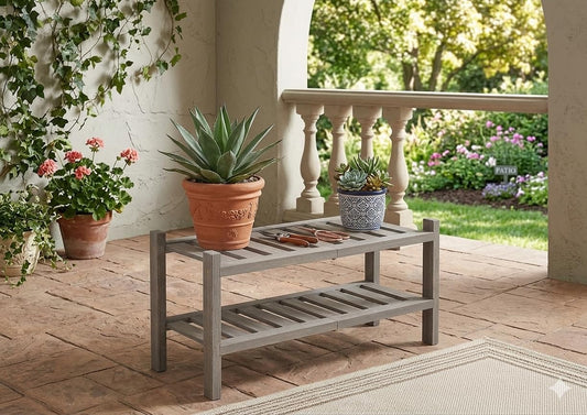 2-Tier Acacia Wood Stackable Shoe Rack - Brush Teak