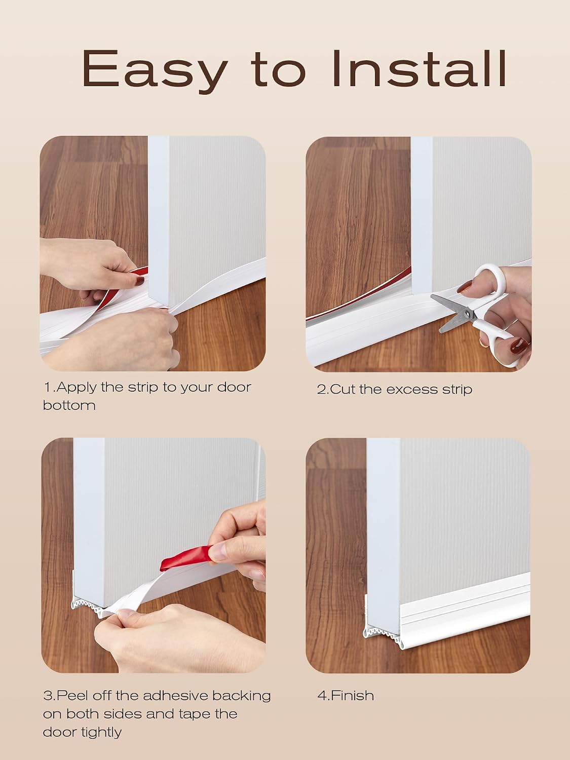 SUNMON Silicone Door Draft Stopper, 39in Upgraded Door Slide-On Under Door Seal Blocker, Under Door Sweep Weather Stripping(White)