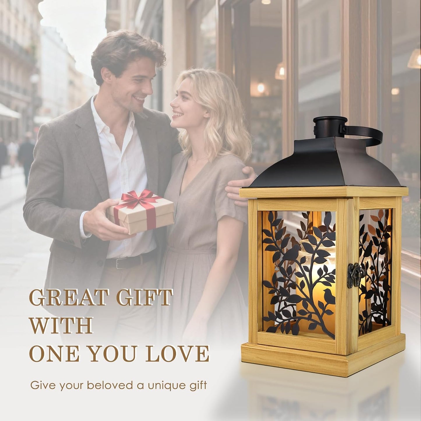 Candle Warmer Lamp Wood with Timer & Dimmer, Enclosed Flameless Top Down Candle Warmer, Farmhouse Lantern Candle Warmer for Jar Candles, Housewarming Home Decor Gift for Men & Women