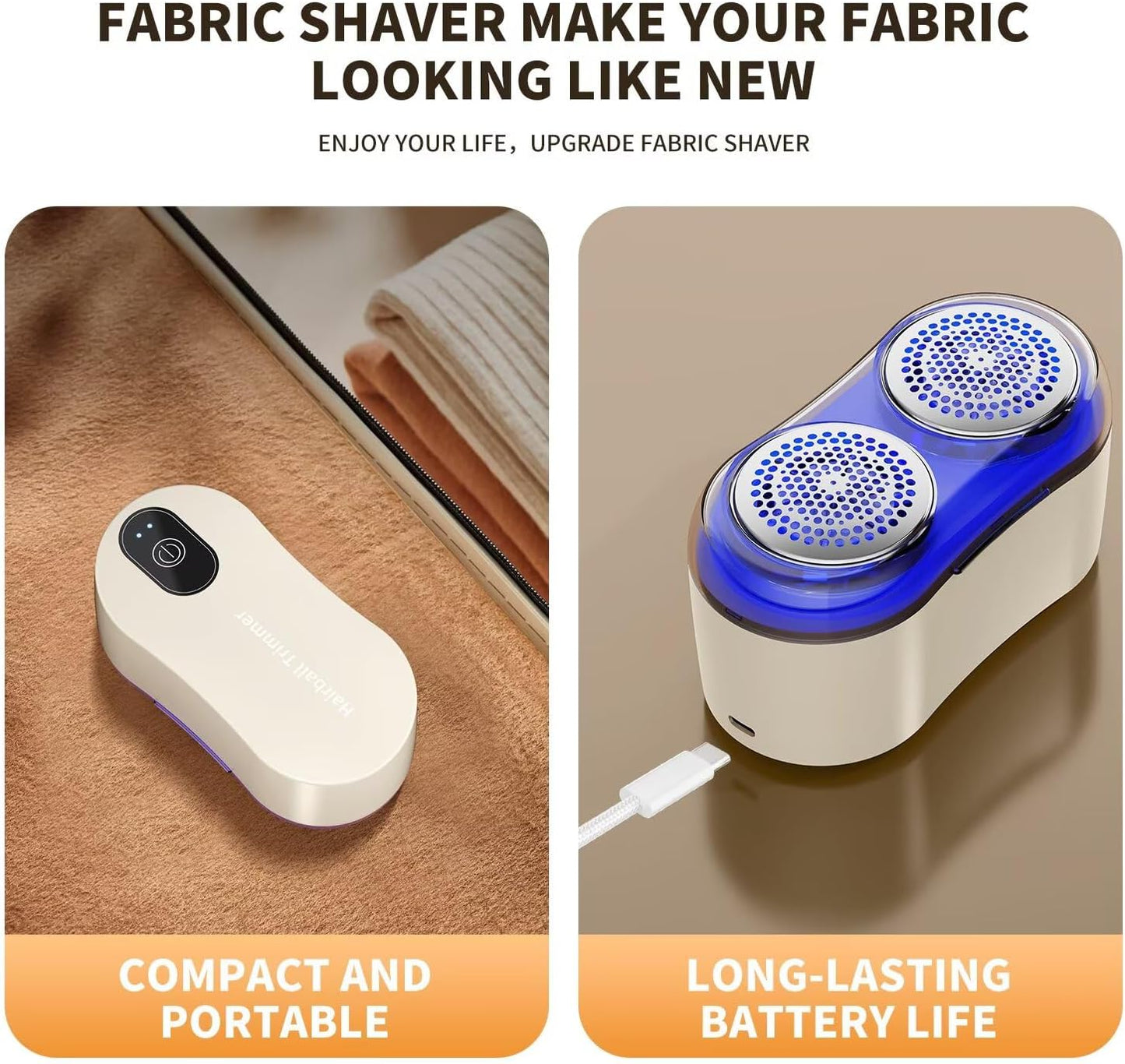 Fabric Shaver - 6 Leaf Stainless Steel Blades, Type-C Charging Electric Lint Remover for Sweater, Clothes, and Furniture, to Remove Pilling