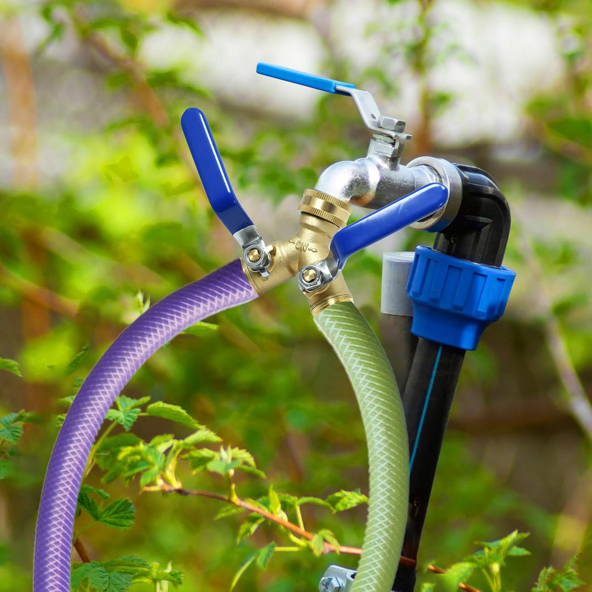 Garden Hose Y Valve Splitter Brass Hose Splitter, 3/4" GHT Thread 2 Way Heavy Duty Valve Water Garden Hose Tap Adapter, Long Handle Outdoor Full Flow Hose Splitter Connector