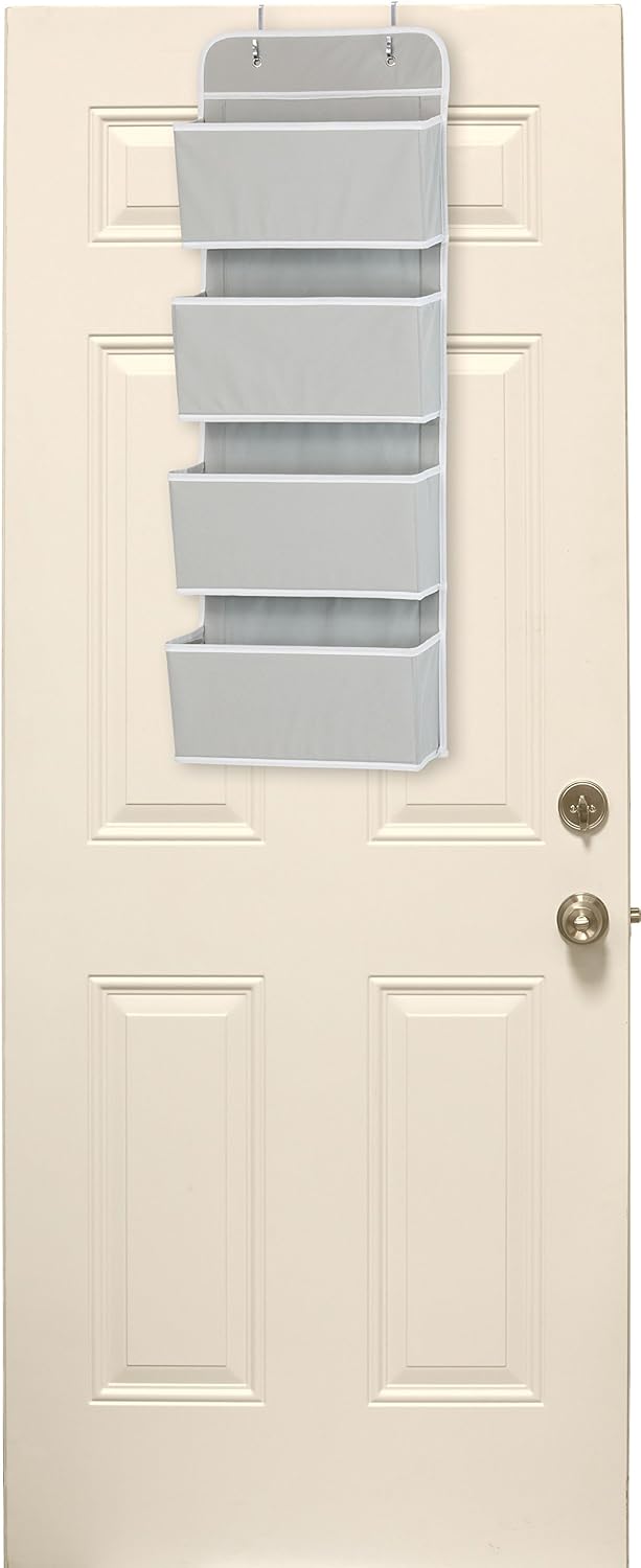 Simple Houseware 4 Pocket Over the Door Wall Mount Hanging Organizer, Grey