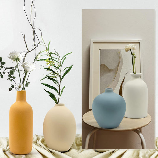Ceramic Vase Set of 4,Small Vases for Dried Flowers&Pampas Grass,Vase for Home Decor,Modern Farmhouse Decor,Morandi Color Ceramics Decoration for Centerpieces for Tables (Pink)