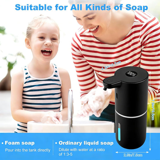 Automatic Soap Dispenser,6-Level Foaming Hand Soap Dispenser,Touchless Dish Soap Dispenser for Kitchen Bathroom,Ipx5 Waterproof,1200mah Rechargeable,12.8oz/380ml,Wall Mount & Countertop