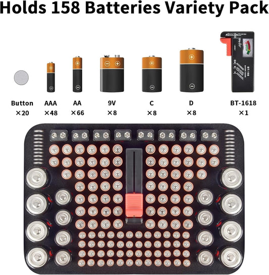 PAIYULE Battery Organizer Storage Case Box with Tester Checker, 220+ Batteries Holder Bag fits for AA AAA AAAA 9V C D Home Garage Container (Fits 220+ Batteries)