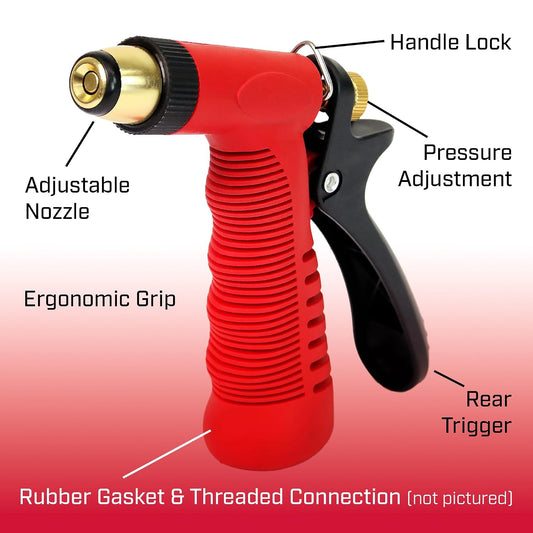 Chapin 4608: Adjustable Cone Tip Garden Hose Spray Nozzle with Rear Trigger Grip, Threaded Connection Fits Standard Garden Hose, for Gardening, Landscaping, Watering and Outdoor Jobs, Red/Black
