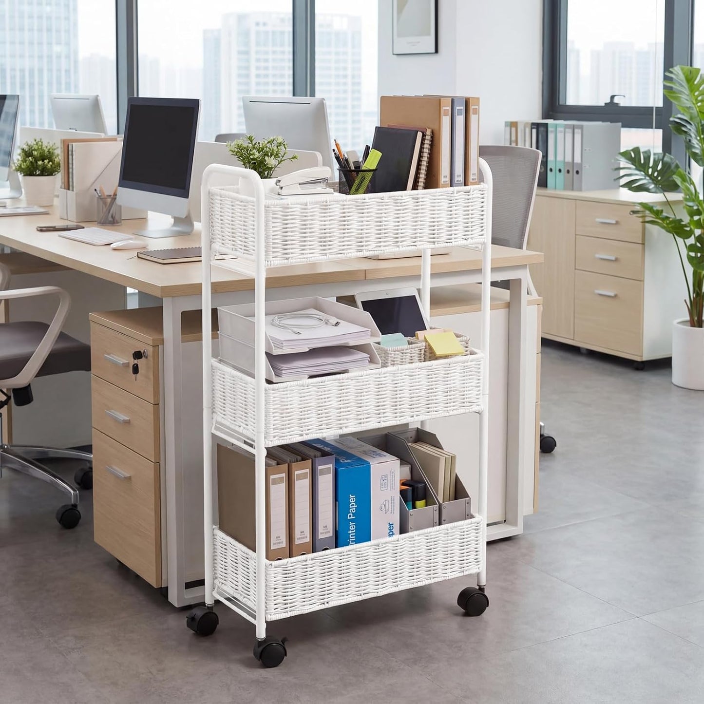 FOCHIER F Utility Slim Storage Cart,3-Tier Rolling Kitchen Office Laundry Room Cart,Mobile Shelving Unit Organizer for Living Room Bathroom Baby Diaper Narrow Places (Black, 3 Tiers-7.1 inch (W))