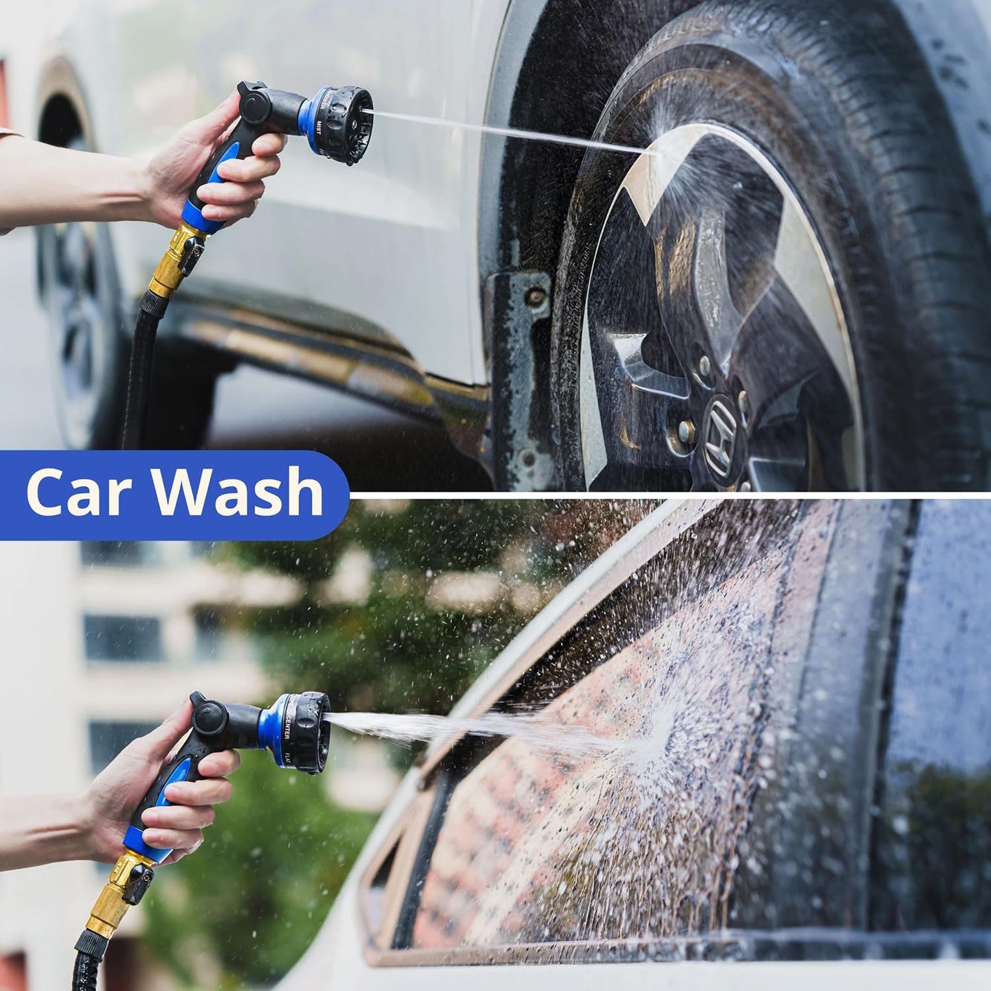 HOSUN Heavy Duty Garden Hose Nozzle, Adjustable Metal Water Sprayer with 7 Spray Patterns, Leak-Proof Thumb Control, High Pressure Hose End for Lawn Watering, Car Wash, Pet Cleaning, Blue