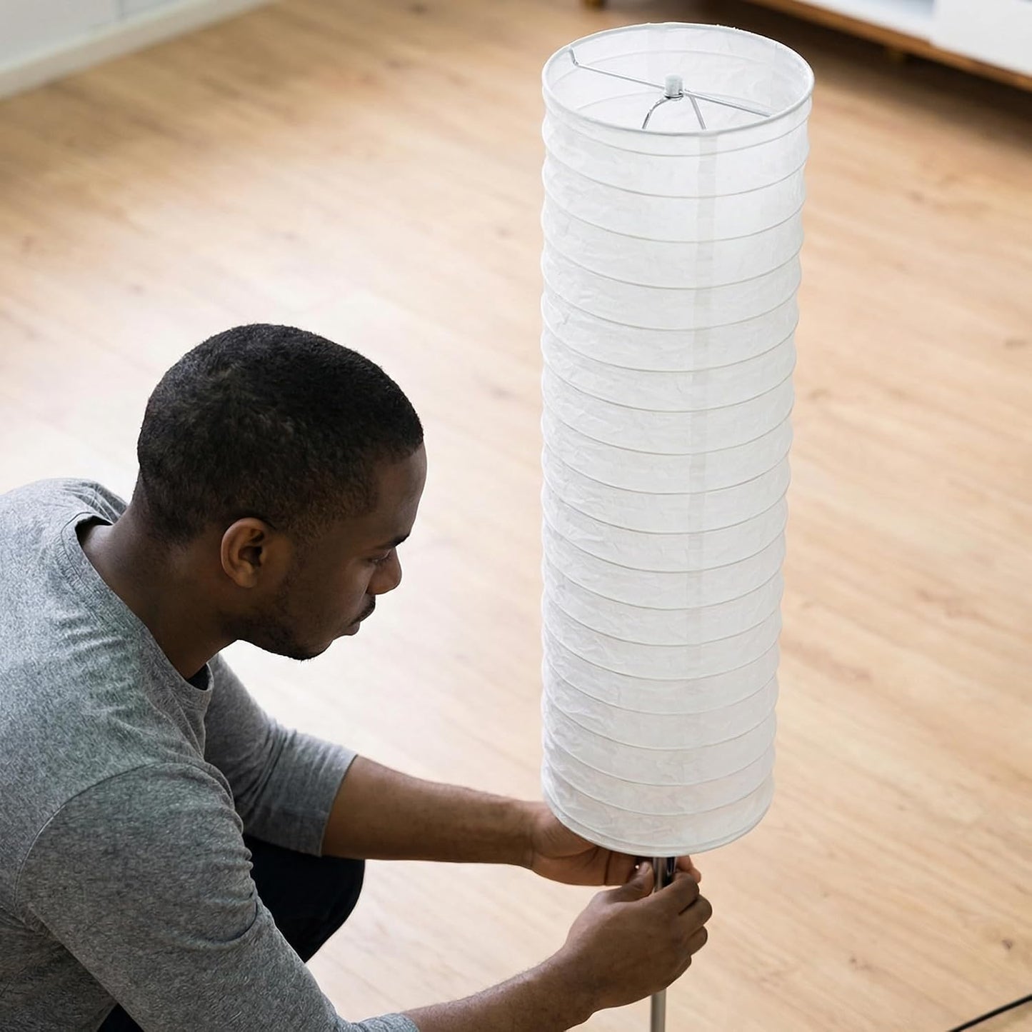 VOSAREA 2-Pack Paper Floor Lamp Shades for Standing Lamps – Sturdy Thickened Rice Paper Shade Replacement for Living Room Bedroom, 37" Tall Nordic Japanese Style White Cylinder Light Cover Decor