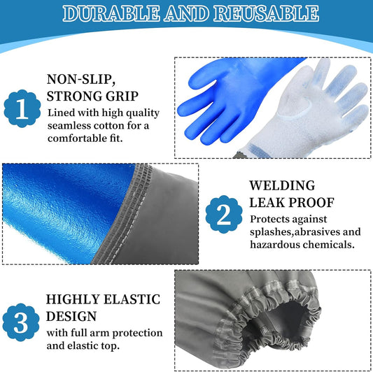 Eiito Extra-Long 26" Rubber Pond Gloves, Chemical Resistant PVC Reusable Heavy Duty Waterproof Cleaning Glove
