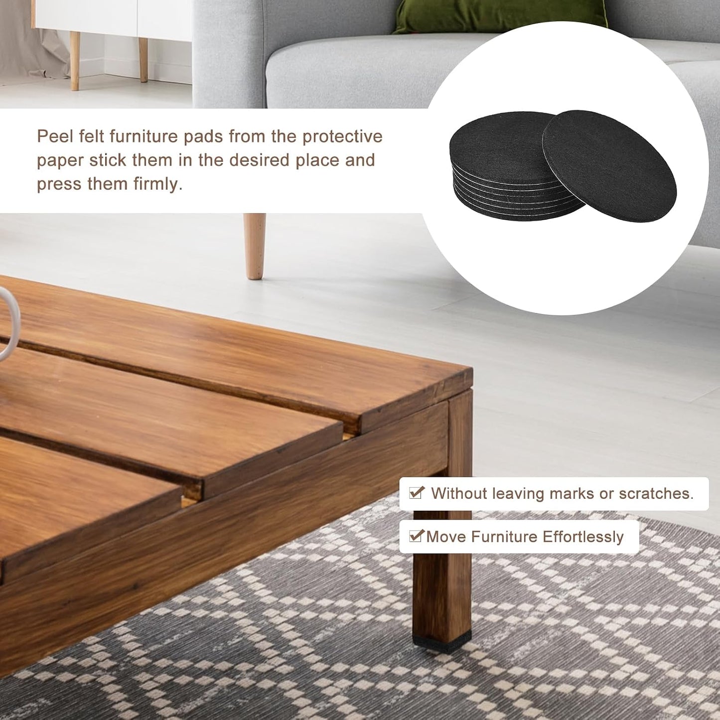 uxcell Furniture Pads, 36Pcs 0.5" - Round Self Adhesive Felt Furniture Pads, Floor Protectors for Furniture Feet Chairs Legs Hardwood Floors (Black)