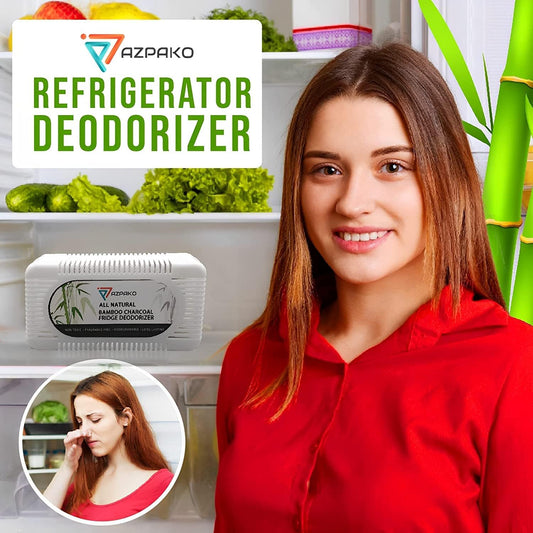 AZPAKO Refrigerator Deodorizer (1 Pack) - Natural Bamboo Activated Charcoal Fridge Deodorizer - Effective Than Baking Soda - Activated Carbon Smell Remover, Fridge and Freezer Odor Eliminator (1)