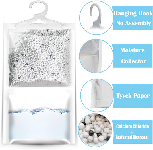 ZSZMFH 6 Pack Moisture Absorber & Max Odor Eliminator Hanging Bag, Charcoal Smell Remove Damp Musty Smell,Hanging Closet Dehumidifier Bags with 25g of Activated Charcoal (220g/pack)…