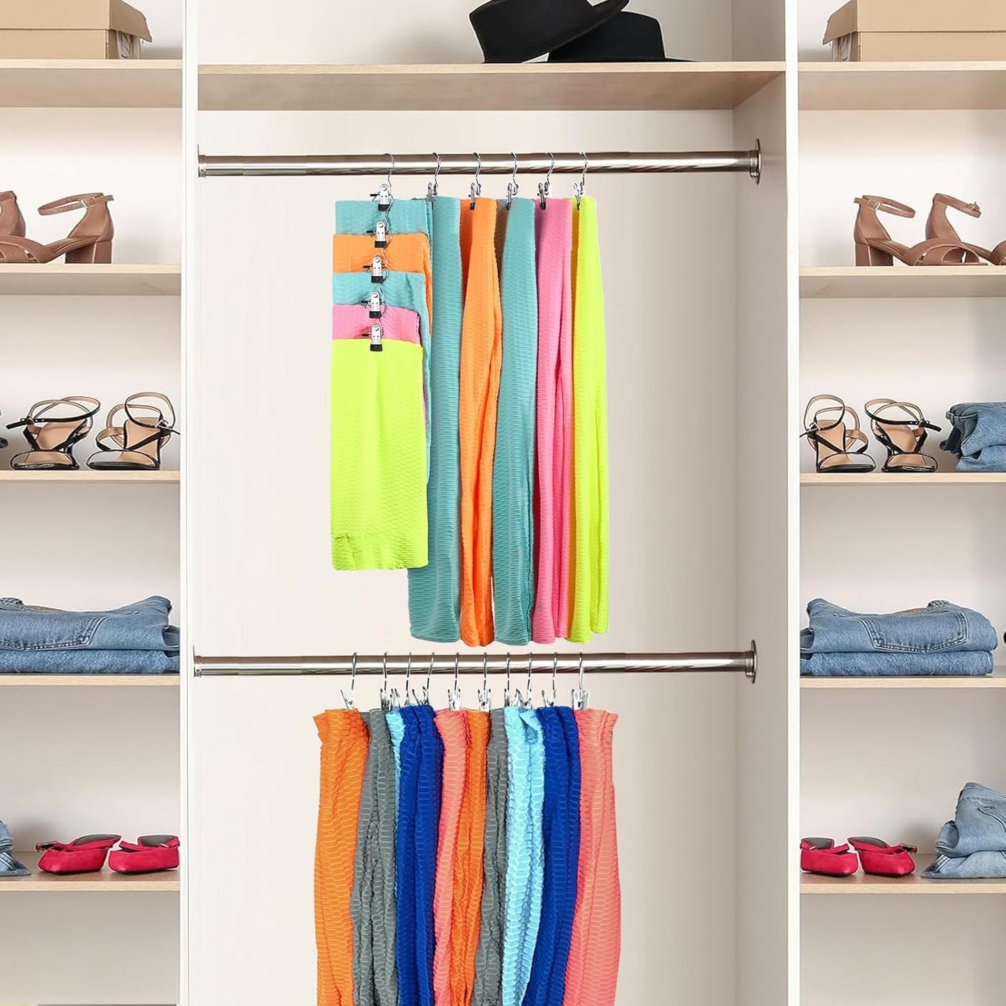 Pant Hangers with Clips, Metal Legging Organizer for Closet, 20 Pack Space Saving Hangers with Clips for Yoga Pants, Closet Organizers and Storage for Skirt/Jean/Hat/Short