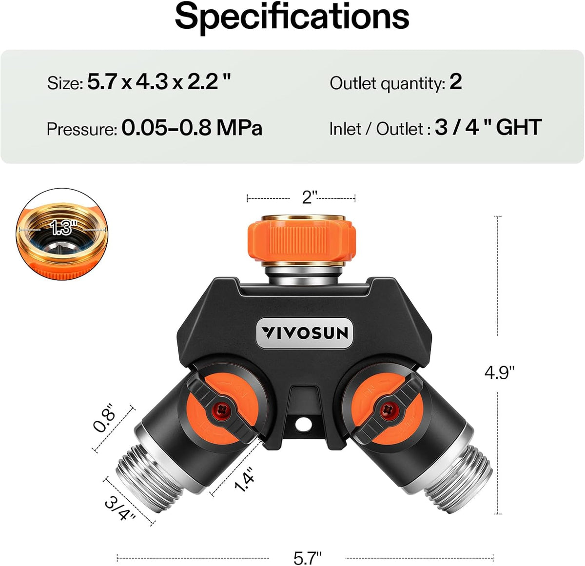 VIVOSUN Garden Hose Splitter 2 Way Heavy Duty, Upgraded Highly Durable Dual Water Hose Connector, Faucet Adapter with Comfortable Rubberized Grip for Drip Irrigation, Lawns