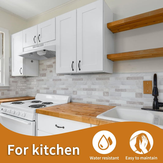 WOWSTAR 10-Sheet Peel and Stick Backsplash Tile for Kitchen Wall, Back Splash Stick On Tiles for Kitchen (12"x 12", Gray)