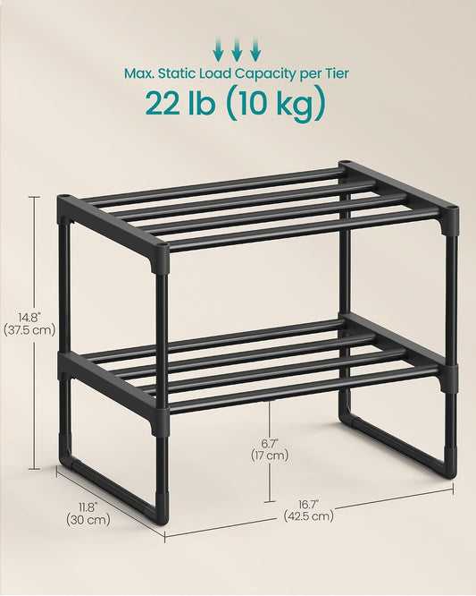SONGMICS Shoe Rack, 6-Tier Shoe Organizer, Metal Storage Shelf, Upright or Upside Down, for 24-30 Pairs, Stackable, for Entryway, 11.8 x 36.2 x 42.7 Inches, Black ULSA306BH01