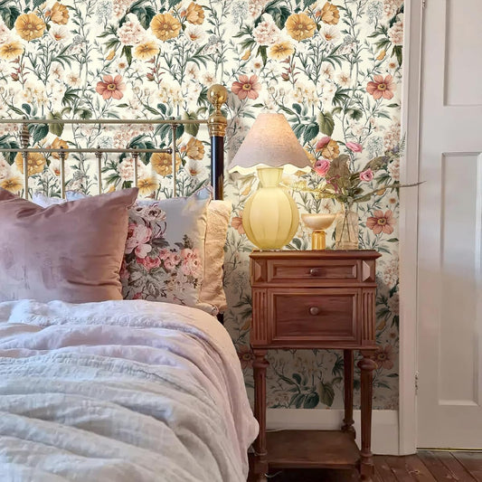Livebor Vintage Floral Peel and Stick Wallpaper Floral Contact Paper 16.9"x118.1" Boho Neutral Wallpaper Peel and Stick Self Adhesive Wall Paper for Cabinets Bathroom Covering Wall Decorative Vinyl