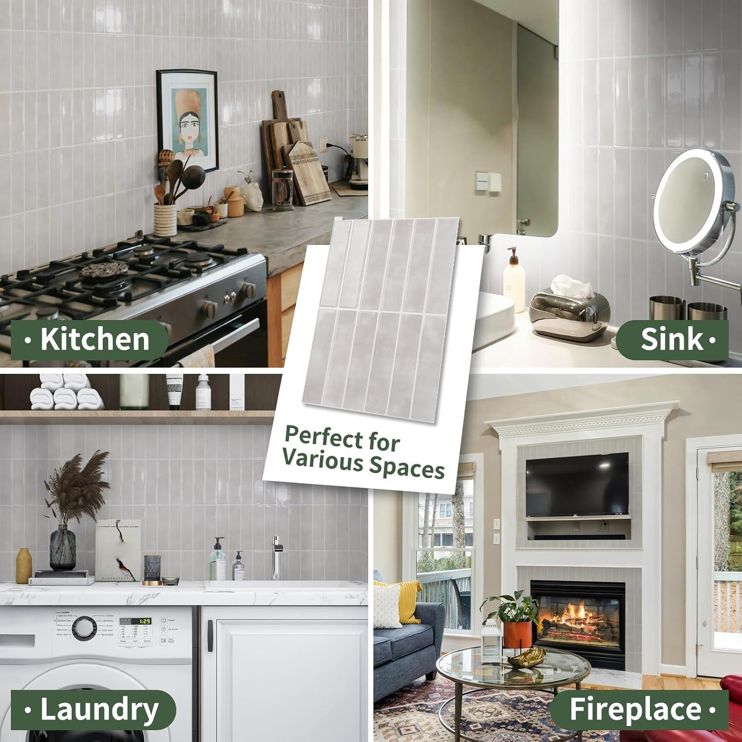 LONGKING 10-Sheet Thickened Peel and Stick Subway Tile Backsplash for Kitchen, Vertical Strip Design, Marble Tile, Waterproof Wall Sticker for Kitchen & Bathroom, Beige&White