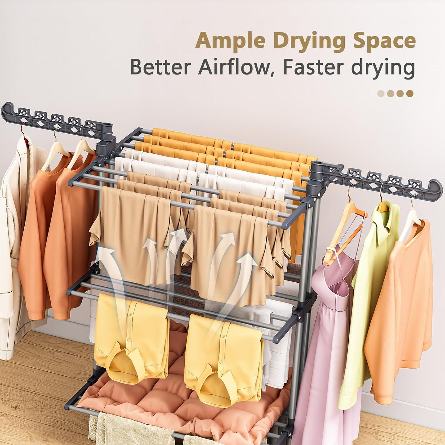 PurKeep ππ©π π«πππ Clothes Drying Rack with Wheels, 4 Tier Folding Drying Rack, Heavy Duty Laundry Drying Rack with Expandable Side Wings, Indoor Outdoor Clothes Air Drying Rack for Large Family
