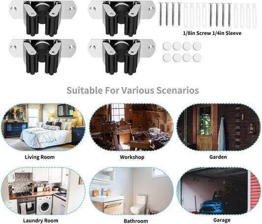 CWOVRS Broom Holder Wall Mount, 4 Pack Mop Holder Stainless Steel Mop and Broom Holder Heavy Duty Broom Hanger Wall Mount for Kitchen Garden Garage etc.