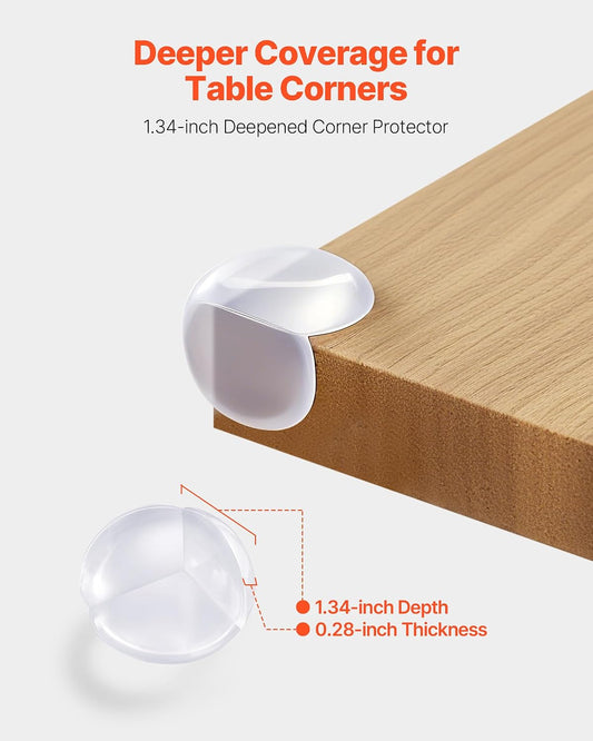 VEVOR Corner Protectors Baby Proofing, 24 Pack, Clear & Transparent Table Corner Guards Covers for Baby Safety, 1.34-inch Depth, 0.28-inch Thickness, Strong Adhesive, Cushion for Furniture Sharp Edges