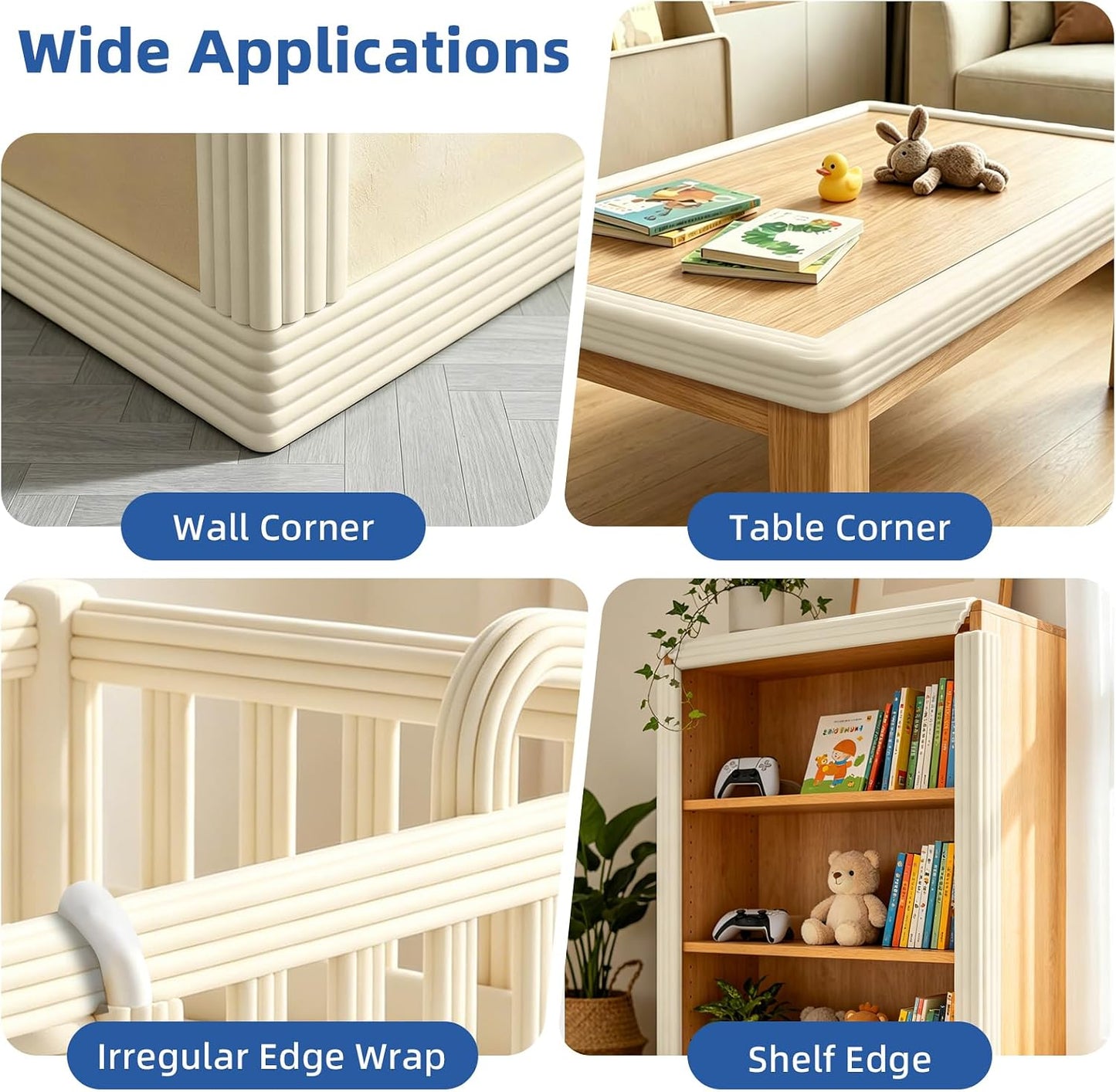 Edge Protector for Baby, Extra Wide Corner Protectors Guards, 6.5' x 3.15" | Foam Padding Furniture Corners & Edges Safety Bumper Edge Cushion for Crib, Wall, Fireplace, Off White