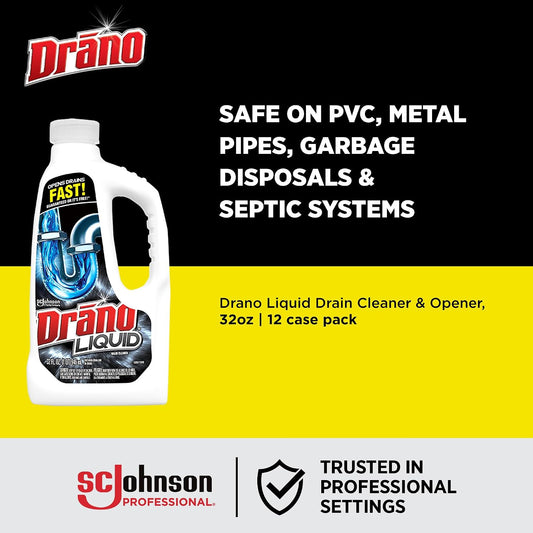 Drano Liquid Drain Clog Remover and Cleaner for Shower or Sink Drains, Unclogs and Removes Hair, Soap Scum, Bloackages, 32 oz