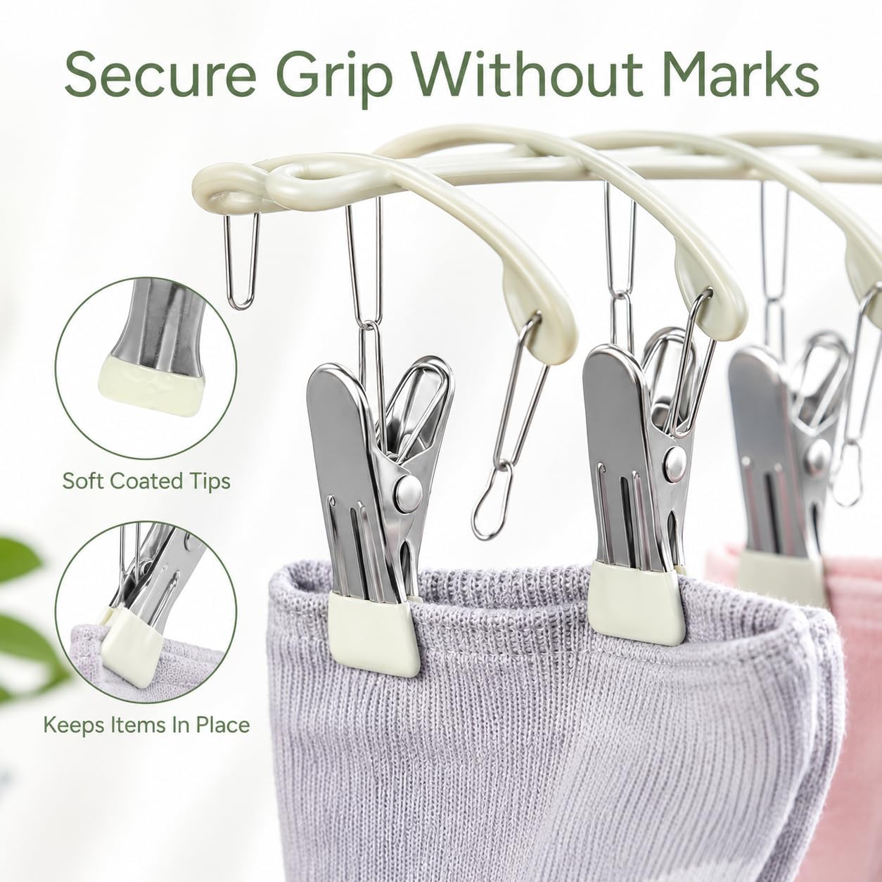 Sock Drying Rack with 20 Clips, Stainless Steel Laundry Hanger for Underwear, Space-Saving Clothes Airer with Foldable Hook, Non-Slip Clip Organizer Drying Station for Small Items
