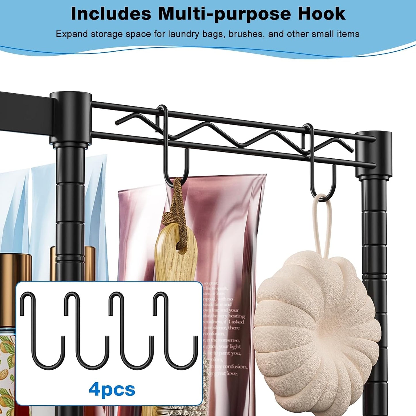 3-Tier Over Washer and Dryer Shelves, Laundry Room Storage Organizer with Hanging Rod, Adjustable Metal Freestanding Drying Rack, 33.46x19.69x77.95 Inches, Black, Fits Most Units Black