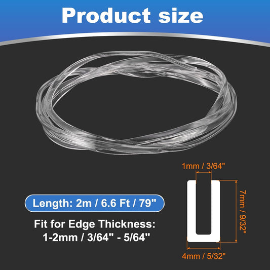 PATIKIL U Channel Rubber Edge Trim, (6.6 ft Long x 5/32" Width, 3/64" Slot for 3/64"-5/64" Thick Edge), Flexible Clear Rubber Seal Strip Protector, Suit for - Glass Tables/Metal Sheet