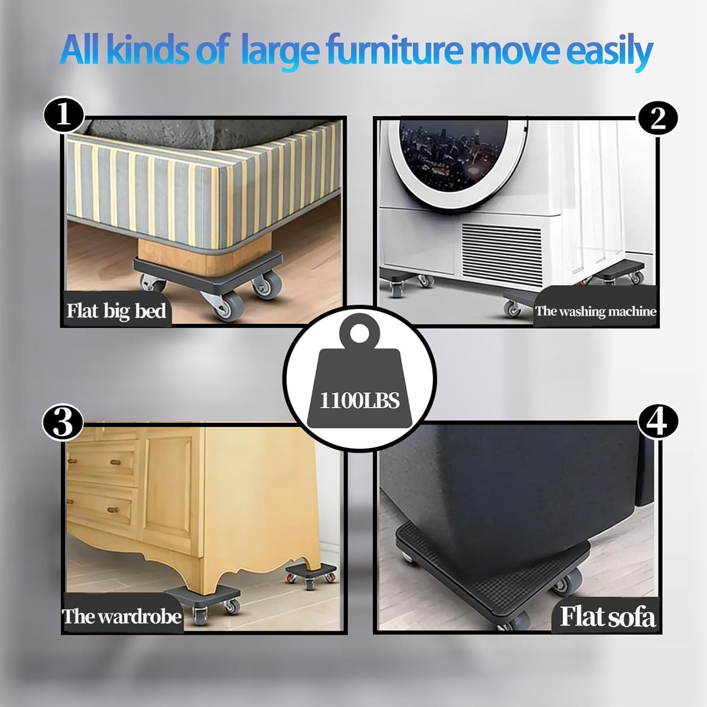 New Upgrade Furniture Sliders Furniture Movers with 4 Wheels, Furniture Lift Mover Tool Set with 360° Rotatable, Furniture Dolly for Moving Heavy Duty Sofa, Bed, Maximum Load 1100LBS