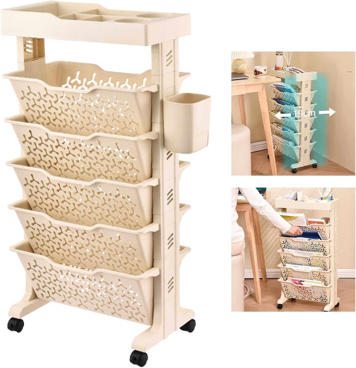 Slim Versatile Roller Cart Organizer for Home Office Storage Space 15.35 X 7.40 X 29.61 Inch