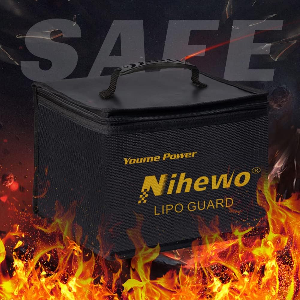 Lipo Safe Bag Fireproof Explosionproof Battery Bag Organizer - Large Capacity Lipo Guard Safe Pouch for Storage & Transportation & Charging with Durable Handle and Mesh Pocket