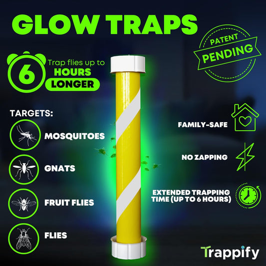 Trappify Glow-in-The-Dark Fly Trap for Indoor & Outdoor Fly Sticks (2 Pack) | Yellow Adhesive Fly Sticks, Glow-In-The-Dark, Water-Resistant Fruit Fly Traps for Indoors and Outdoor Use