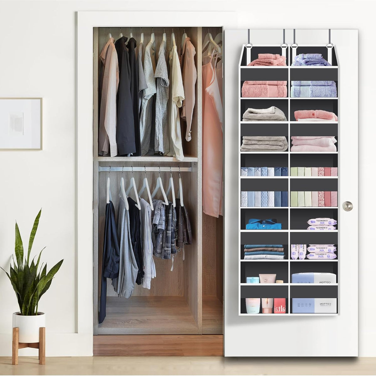 UVIAHOMI Heavy Duty Over The Door Organizer 6 Tiers, Extra Large Behind Door Storage of 12 Big Front & 12 Mesh Pockets, 80lb Weight Capacity, Hanging Doors Storage for Closet Bedroom Nursery, Gray