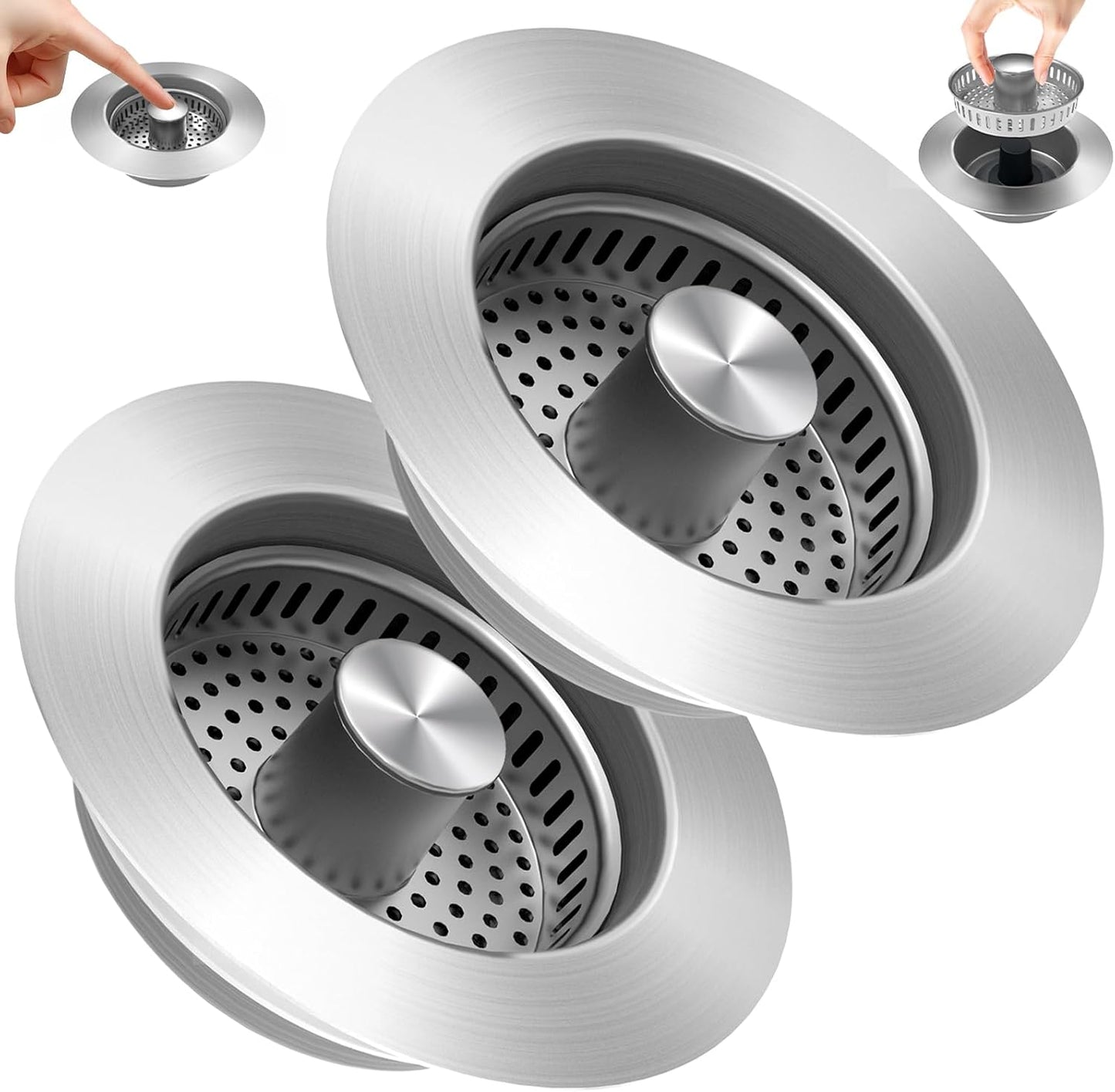 ULIOLI 3 in 1 Kitchen Sink Drain Strainer Sink Stopper, Stainless Steel Sink Drain Strainer with Anti-Clogging Basket, Kitchen Sink Drain Filter Plug for US Standard 3-1/2 Inch Drain (1Pack)