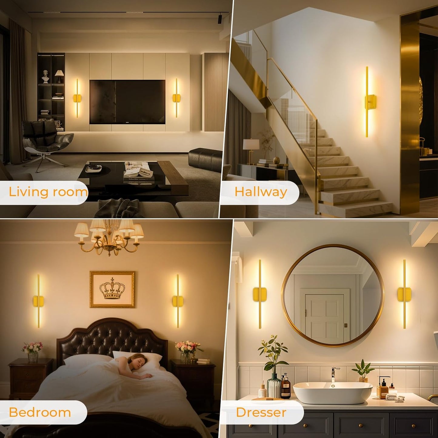 GvvooHome Battery Operated Wall Sconces Set of 2, Detachable 360°Rotate Wall Lamps, 3000-6500K Dimmable with Remote Control, 10000mAh Rechargeable Wall Light for Bedroom, Living Room, 28.3" Black Gold