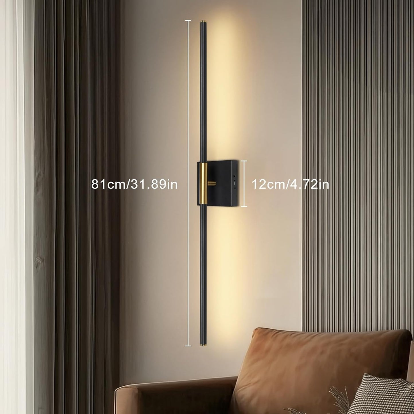 TaoFiaCo Battery Operated Wall Sconces Set of Two,Rechargeable Wall Sconces Set of 2 with Remote Control Dimmable Wall Light Decor for Living Room, Bathroom for, 24 Inch, Gold