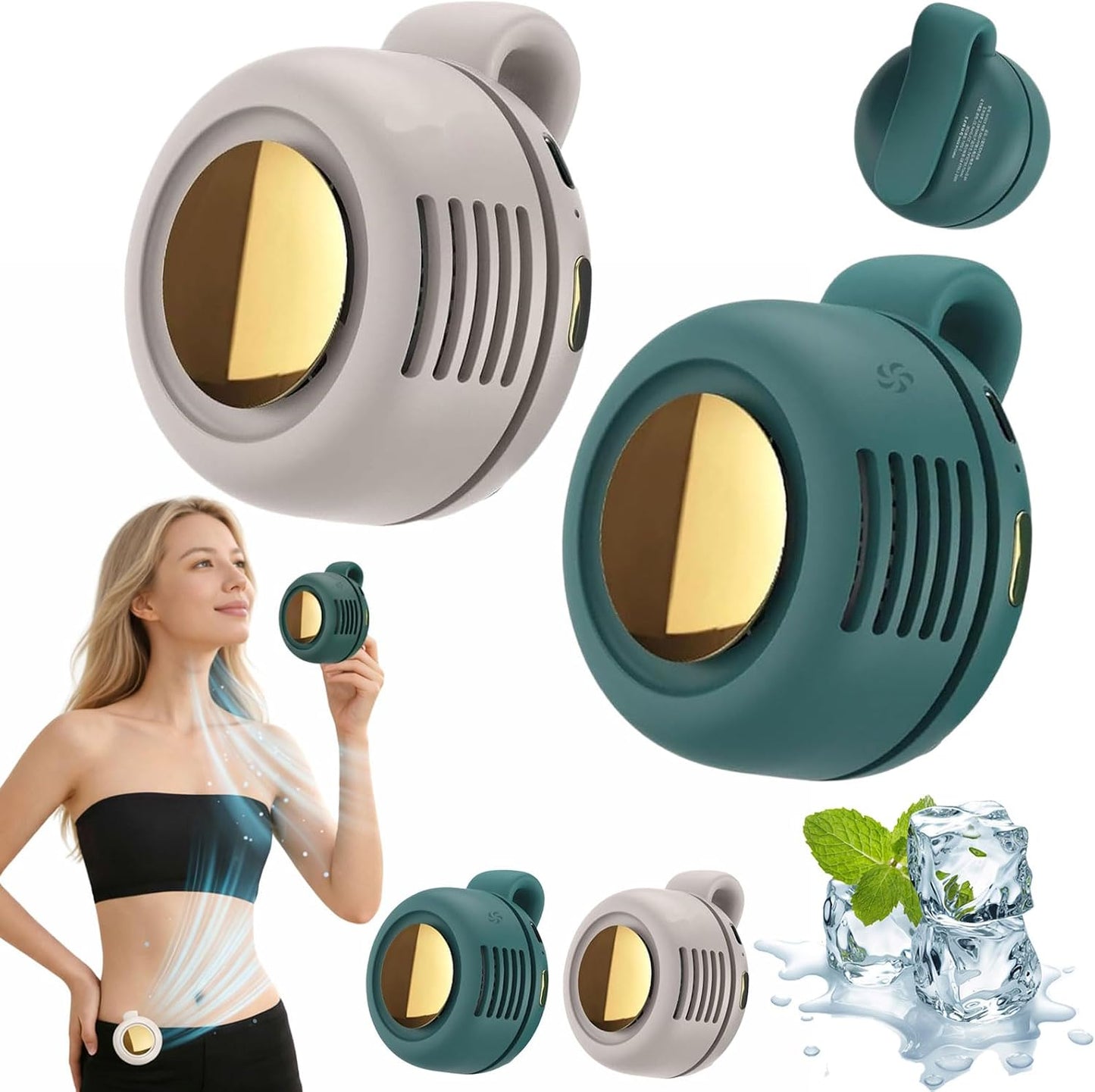 2026 New Portable Silent Mini Bladeless Electric Fan, Portable Small Clip On Fan, Rechargeable Adjustable 3-Speed Suspended Whirlwind Fans for Outdoor & Travel & Office, Travel Accessories (Green)