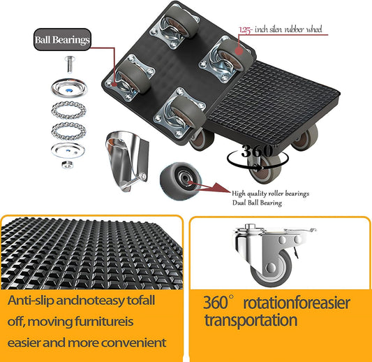 New Upgrade Furniture Sliders Furniture Movers with 4 Wheels, Furniture Lift Mover Tool Set with 360° Rotatable, Furniture Dolly for Moving Heavy Duty Sofa, Bed, Maximum Load 1100LBS