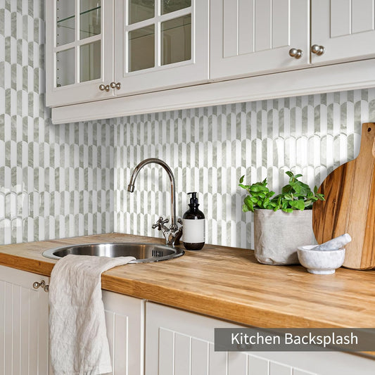 10-Sheet Upgraded Thicker Peel and Stick Kitchen Backsplash Tiles | Waterproof Self-Adhesive Vinyl Wall Tile Stick on Backsplash for Kitchen,Bathroom,Fireplace and RV(Sage Green,12"×12")